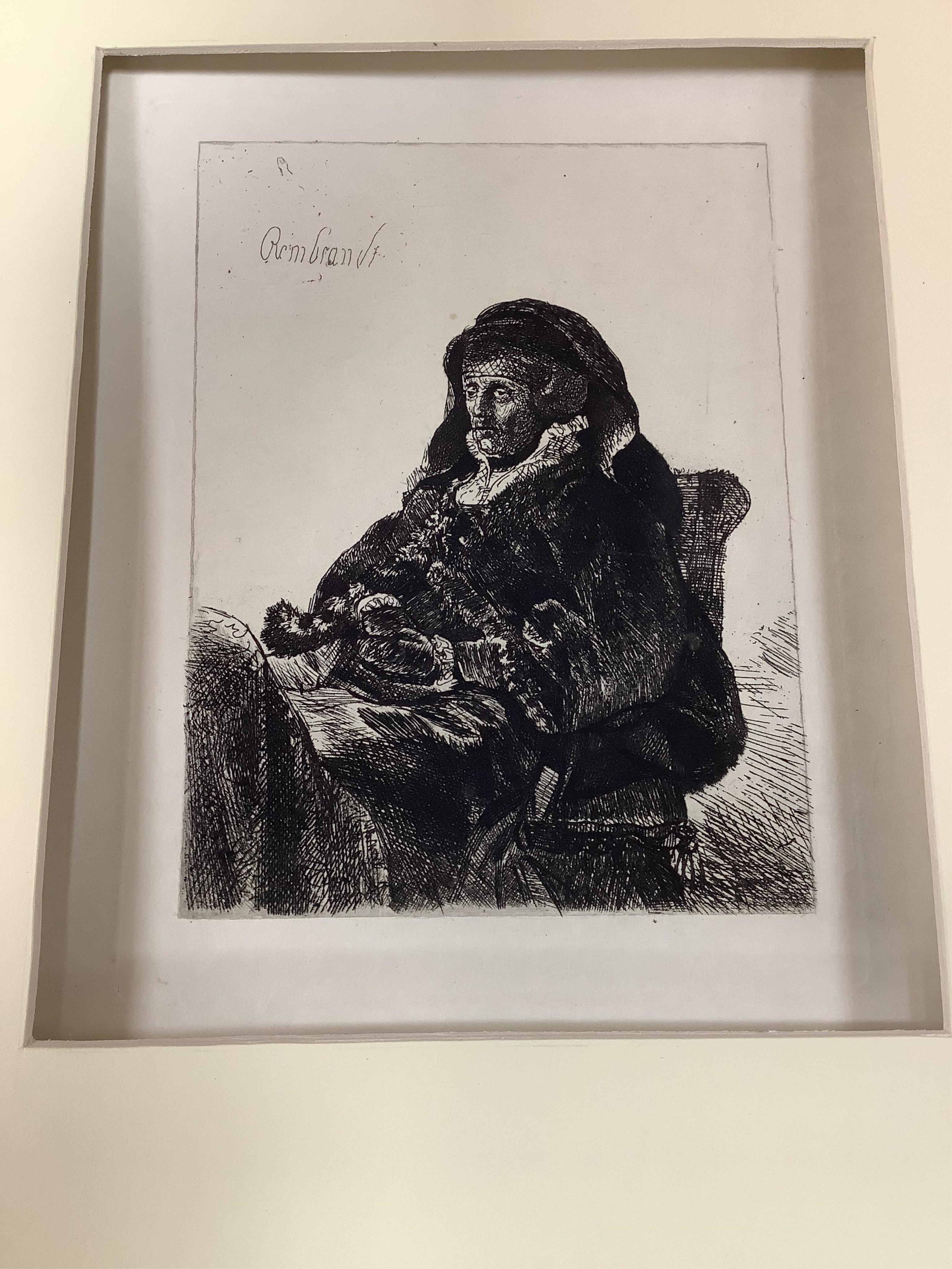 After Rembrandt (Dutch, 1606-1669), forty mounted etchings, including self portraits and Christ disputing with the doctors, signed in plate, 33 x 28cm. Condition - mostly fair